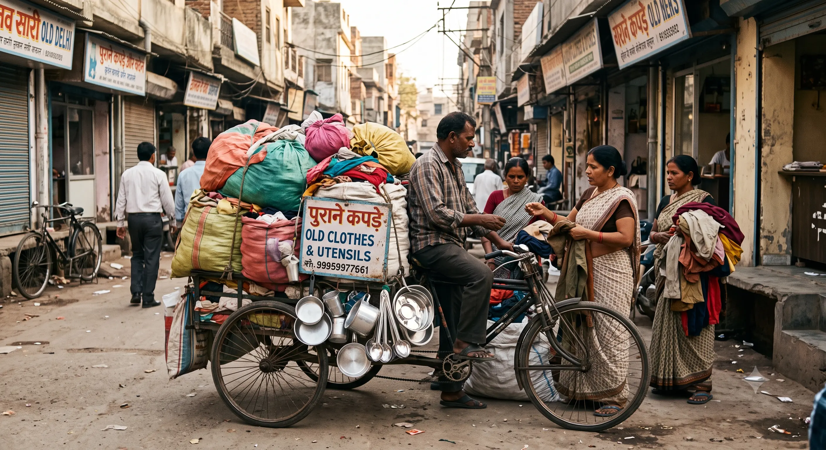 Bags of old clothes and fabric collected as cloth scrap for recycling